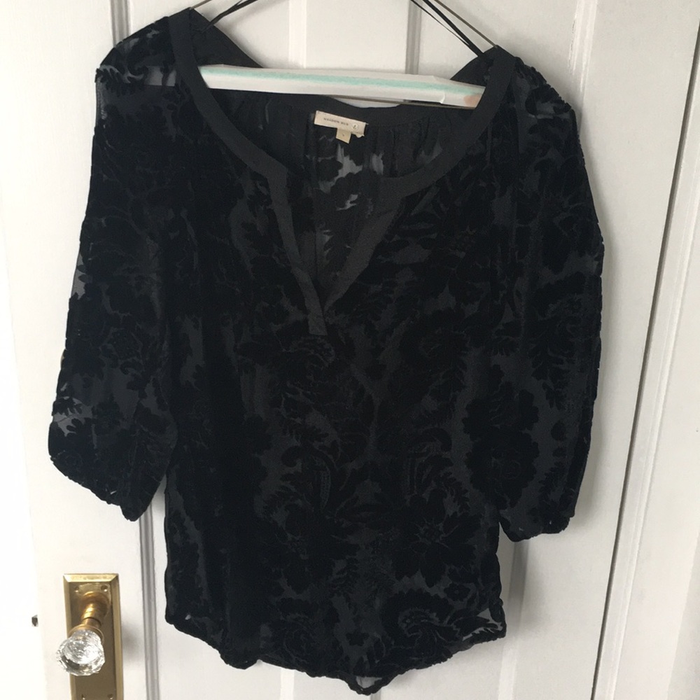 Anthropologie black sheer and velvet top